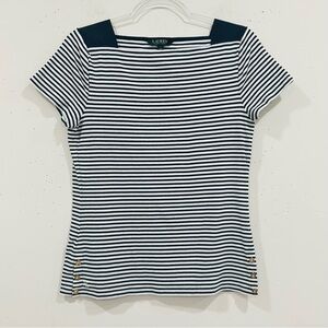 Lauren Ralph Lauren Womens Blue‎ White Short Sleeve Striped T Shirt Size L